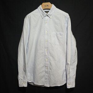 Portuguese Flannel - Knowledge in a New World - LS BF Blue White Striped Sz L*